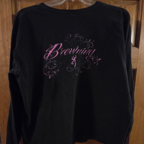 Browning 2XL long sleeve black t-shirt with pink design - Picture 2 of 4